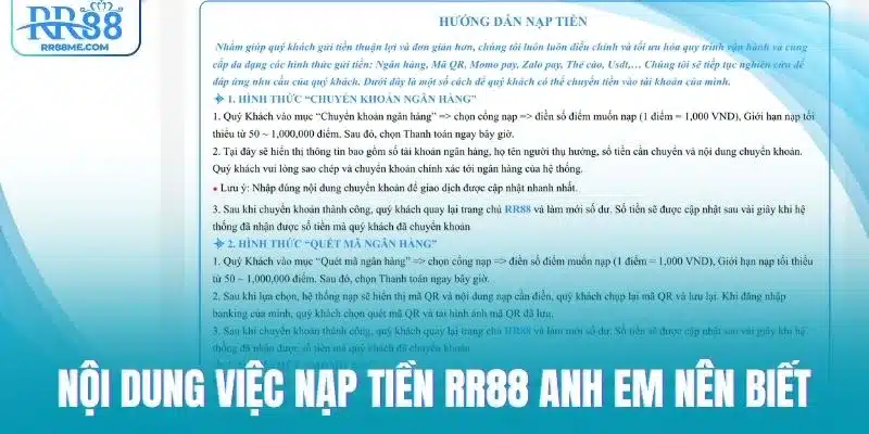 Nội dung việc nạp tiền RR88 anh em nên biết