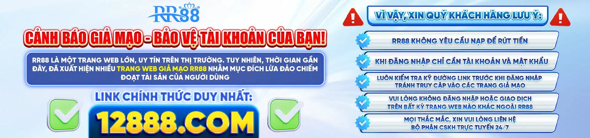 Baner trang chủ cảnh báo RR88